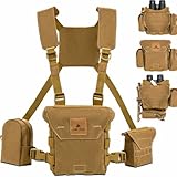 Lone Trail Waterproof Binocular Harness Chest Pack - Lightweight Bino Harness With Rangefinder Pouch | Binocular Case with Silent Magnetic Closure and MOLLE System (LT1 Coyote Brown)