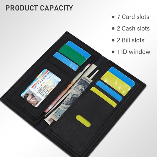 Long Wallet for Men, Bifold Wallets with 4 Cash Slots, 7 Card Slots, and 1 ID Card Window, Retro Ultra-Thin Credit Card Wallet for Suits and Daily Use (Black)4