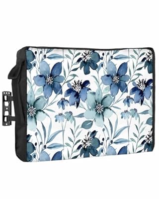 DecorLovee Outdoor TV Cover 80 to 85 Inches Weatherproof & Waterproof, Blue Teal Flowers Outdoor TV Enclosure with Remote Control Pocket, Watercolor Pastoral Botanical TV Screen Protectors