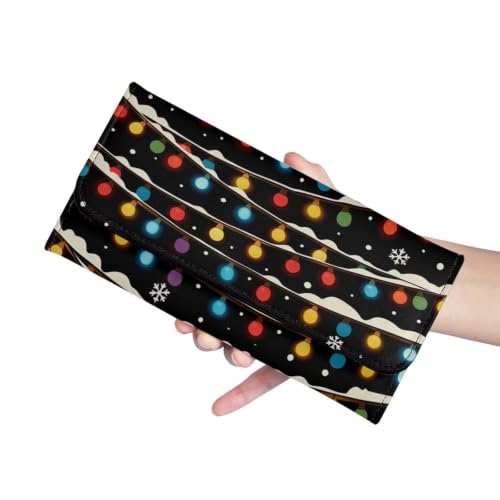 Image of AFPANQZ Womens Wallets Leather Clutch Long Wallet for Women Card Organizer | Christmas Lights Print Long Flap Leather Wallet with Snap Closure, Card Key Cash Storage Bags Zipper Handbag