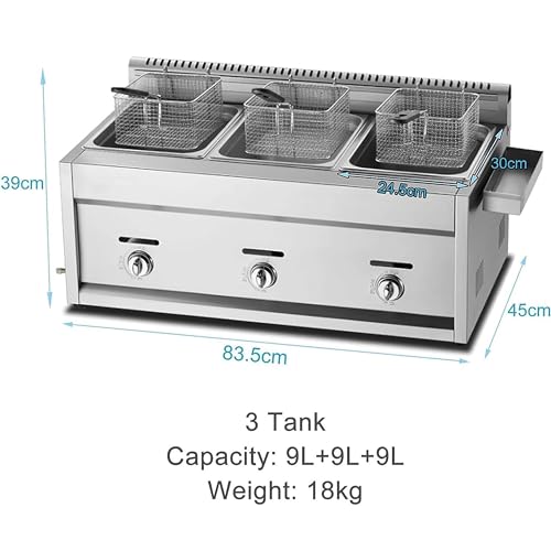 Arbeitsplatten-LPG-Gas-Fritteuse, Einzeltanks/Doppeltanks mit 10Lx2-Korb und Deckel, Edelstahl-Propan-LPG mit großem Fassungsvermögen und Metallrohr für Privat- und Gewerbezwecke,3Tank – Bild 3