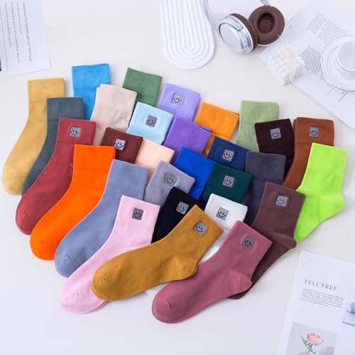 Image of HUGSWEET Thin Soft Cotton Crew Socks for Women Ankle above Bootie Socks Gifts for Women 5-10 Pairs