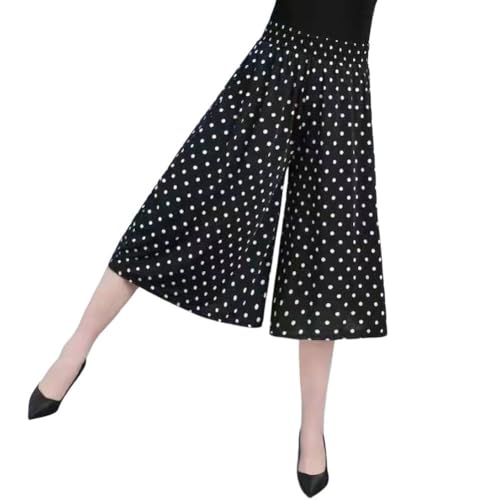 chouyatou Women's Cute Floral Printed Elastic Waist Wide Leg Capris Dressy Casual Flowy Culottes with Pockets4