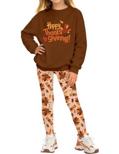 Image of NECIOUS Girls Clothes 2 Piece Outfit Bow Print Sweatshirt Tops and Leggings Pants Fall Winter Clothing Set 6-12Y