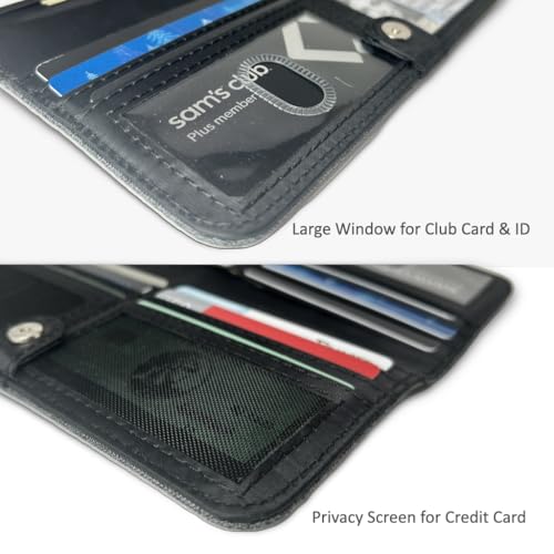 Caitlin Women RFID Blocking Long Bifold Executive Wallet with 12 Slots, 2 Key Pocket, Cash pockets, and 2 ID windows, and 2 privacy windows, Come with Premium Gift Box (Canvas, Denim Blue) 5