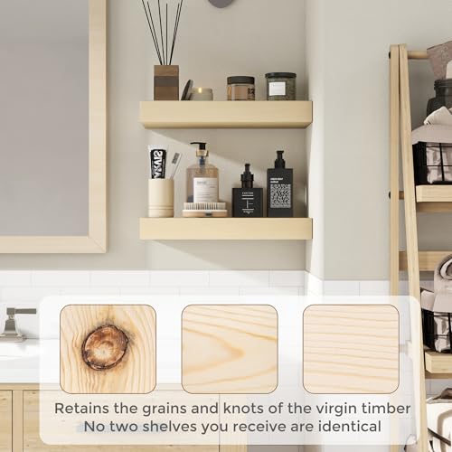 Image of Marsmiles Floating Shelves for Wall - 55 Inch Unfinished Natural Wood Floating Shelves Set of 1-55 Inch Wide x 7.7 Inch Deep x 1.6 Inch Thick Natural Wooden Shelves for Room Wall