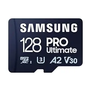 SAMSUNG PRO Ultimate microSD Memory Card + Adapter, 128GB microSDXC, Up to 200 MB/s, 4K UHD, UHS-I, Class 10, U3,V30, A2 for Action Camera, Drone, Gaming, Phones, Tablets, MB-MY128SA/WW