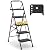 BONTEC 4-Step Ladder, Folding Step Stool with Tool Platform, Wide Anti-Slip Pedals, Max Load Capacity 400lbs Sturdy Steel Ladder, Lightweight Portable Ladder, Tall Step Ladder for House Use, Black