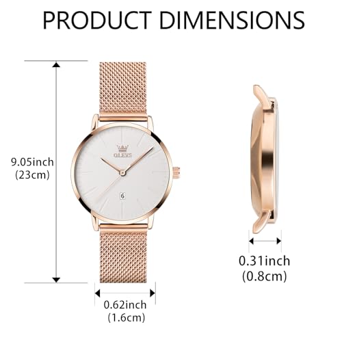 OLEVS Rose Gold Stainless Steel Ultra Slim Wrist Watches for Women - image 6
