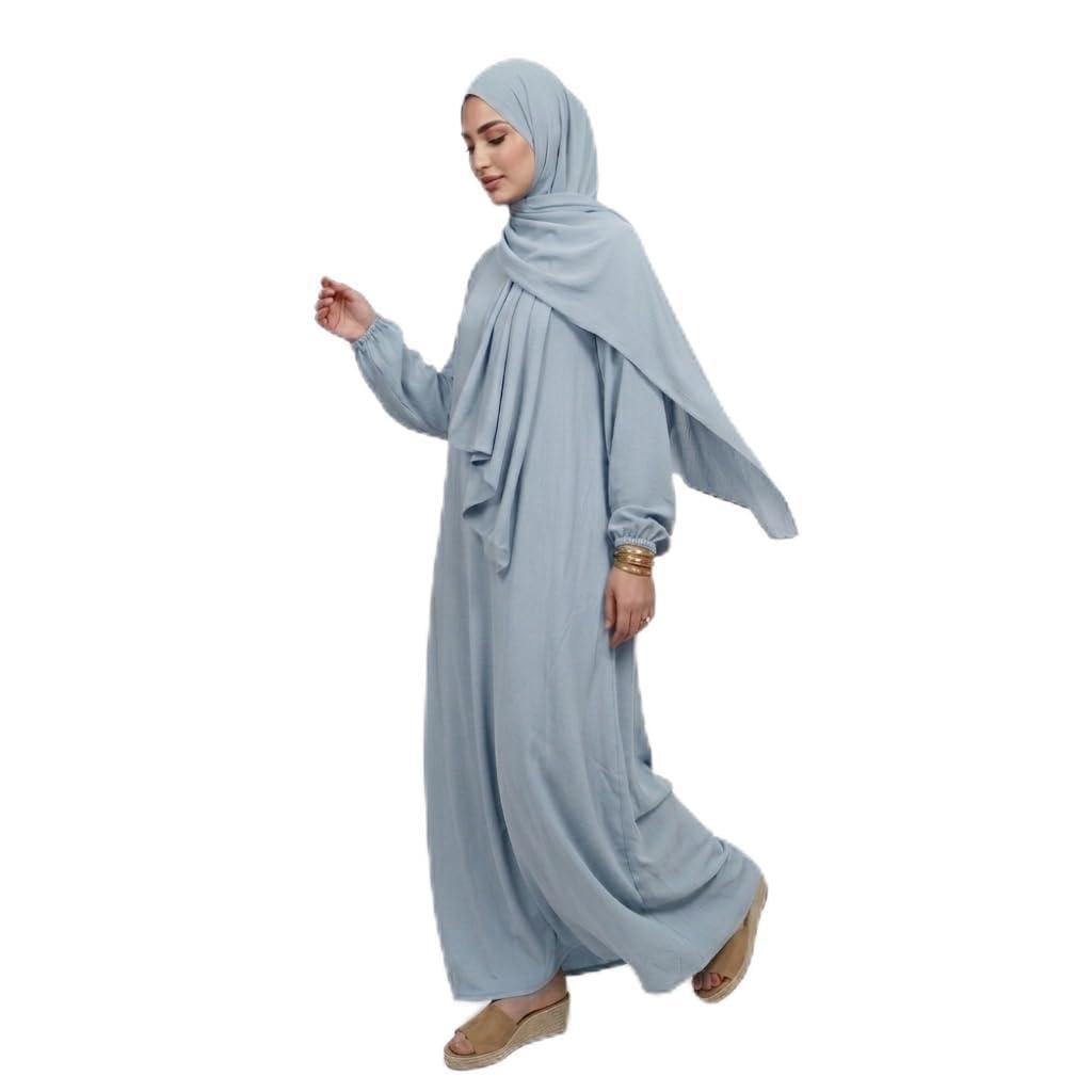 Abaya Femme Verte avec Hijab Intégré, Tissu Opaque et Fluide, Taille Unique (S au XL), 145 cm, Fabriquée en France