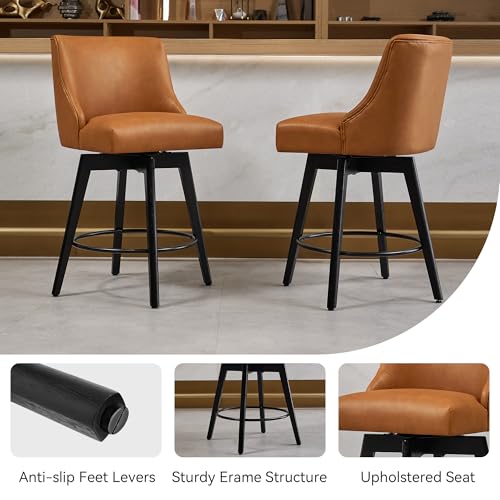 Image of 26 inch Counter Height Swivel Bar Stools, Set of 2, Brown