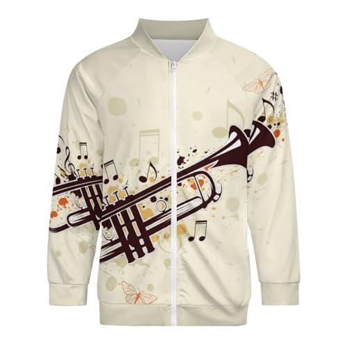 Trumpet And Notes Men's Bomber Jacket Lightweight Windbreaker Casual Coat Pocket Spring Fall4
