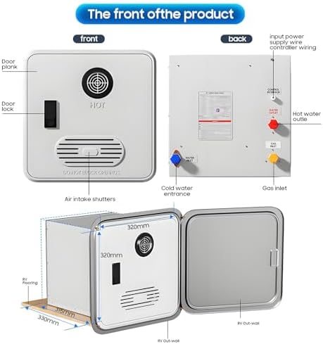 Tankless Propane RV Water Heater Replacement, 12V DC, 55,000 BTU, Digital Remote Control, Fits 15x15 Inch Door, Ideal for Campers, Vans, Off-Grid Living