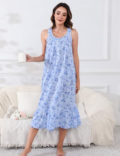 Image of MZROCR Cotton Nightgowns for Women Soft Sleeveless Night Gown for Adult Women Ruffle Sleepwear