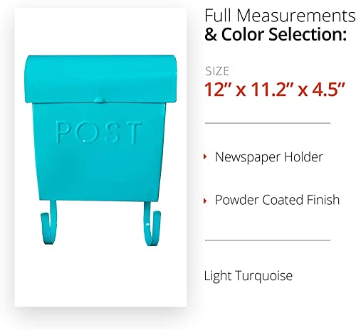 Image of NACH Mailboxes for Outside Wall Mount, 12 x 11.2 x 4.5 inch, Light Turquoise Wall Mounted Mailbox, Waterproof Mailbox with Outdoor Newspaper Holder - The Euro Mailbox