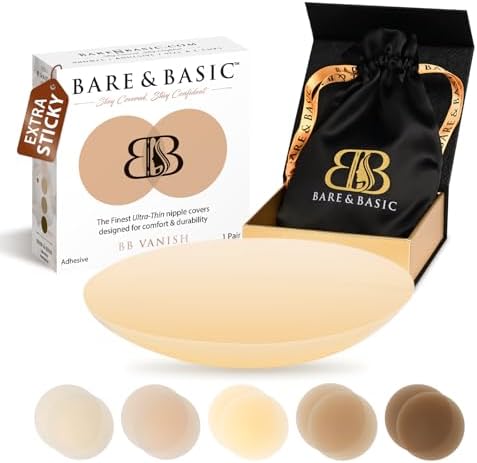 BARE & BASIC Reusable Nipple Covers for Women – Silicone Pasties, Adhesive Nip Covers Reusable, Pasties Cover with Travel Bag