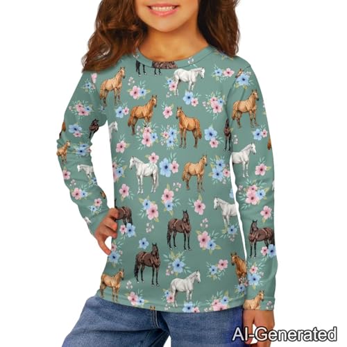 Image of Renewold Boys Girls Tees Kids T-Shirt Long Sleeve Crewneck T Shirts Casual Athletic Tops Clothing for Home School Travel