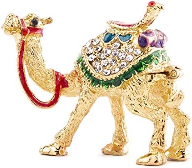 YU FENG Crystal Camel figurines Decor Ornament,Golden Enamel Camel Statues Animal Trinket Jewelry Box Hinged