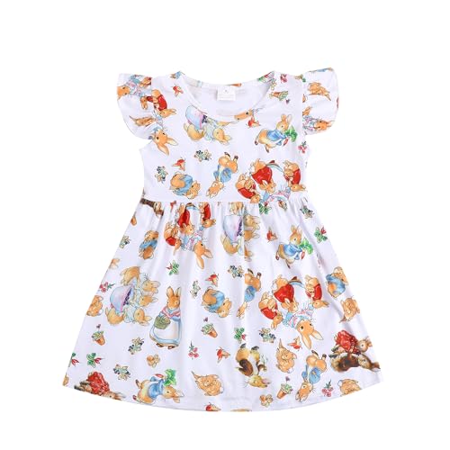 Easter Toddler Girl Dress Bunny Eggs Rabbit Print Short Sleeve Dress 3-8Y
