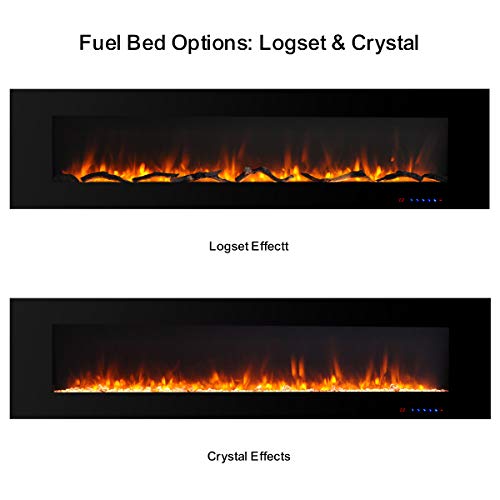Valuxhome Electric Fireplace, 72 Inches Wall Mounted Fireplace With Overheating Protection, Thermostat, Timer & Remote, Log & Crystal, Touch Screen, 1500/750W, Black #TOP3