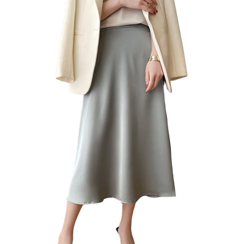 OZEO Röcke,Damen-Satin, Einfache Midi-Röcke, Dünn, Hohe Taille, Hüften, Umwickelter Fischschwanzrock, Salbeigrün, Schmal, A-Linie, Swing, Geraffte, Fließende, Elegante, Lange Röcke Für Mädchen,