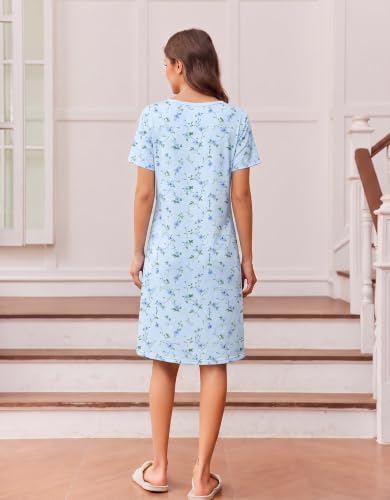 Image of Ekouaer Nightgowns for Women Short Sleeve Night Dress Printed Sleepwear