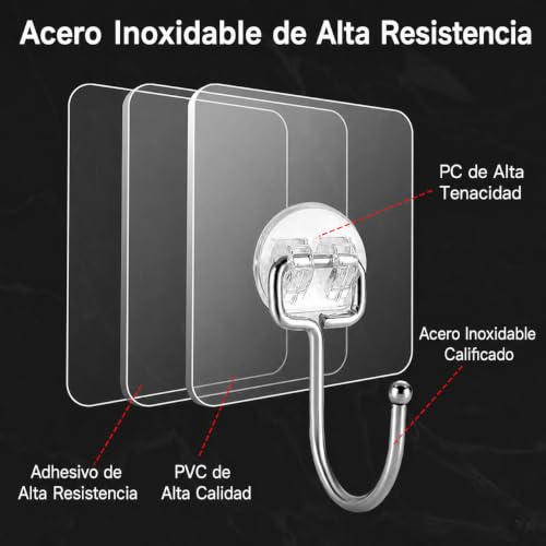 Miniatura 2 de Latoxcaa Ganchos Adhesivos Grandes Extra Fuertes Para Colgar, Resistencia Pesada 20 Kg Máx , 10 Unidades Ganchos Transparentes Y Desmontables, Impermeables Y Antióxido, Autoadhesivos Para Baño