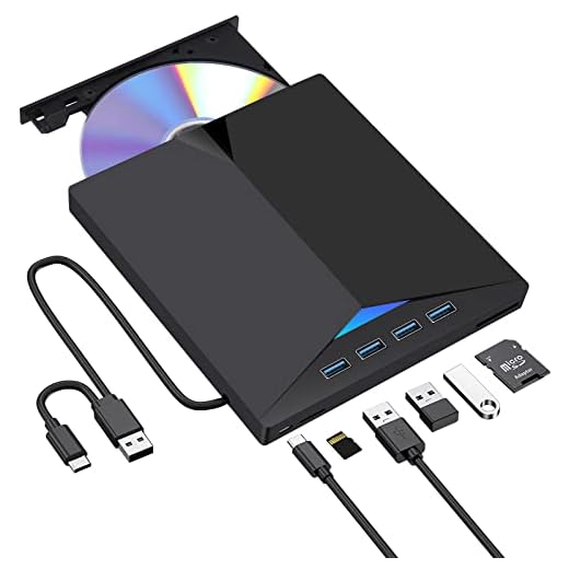 Hcsunfly Unidade externa de CD/DVD para laptop, gravador portátil ultrafino USB 3.0 compatível com Mac MacBook Pro/Air iMac Desktop Windows 7/8/10/XP/Vista (7 em 1-preto)