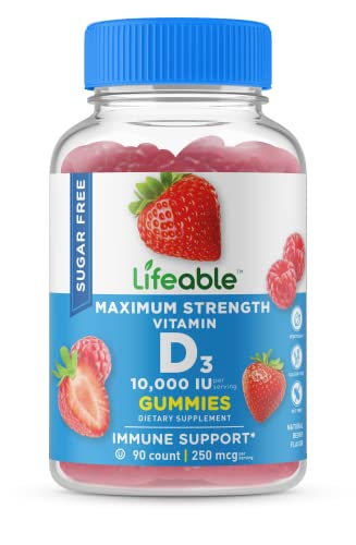 Lifeable Sugar Free Vitamin D 10,000 Iu – Great Tasting Natural Flavor Gummy Supplement – Gluten Free Vegetarian Gmo-Free Chewable – For Immune Support And Bone Health – For Adults – 90 Gummies #TOP4