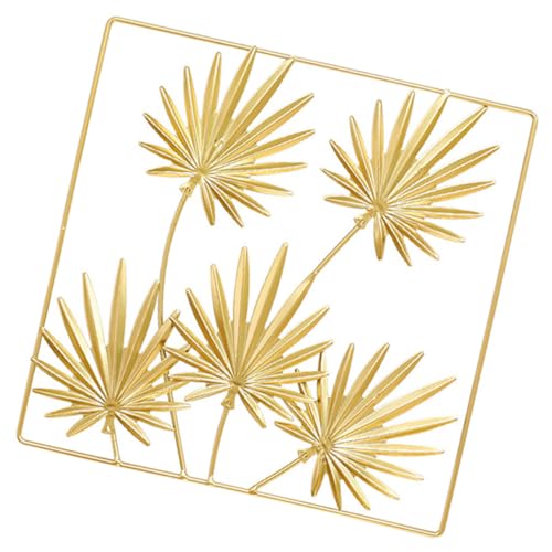 TOYANDONA Escultura De Pared Moderna Hojas De Monstera y Palma Doradas, Estructura De Metal Resistente, Decoración Colgante Para Salón y Oficina, Arte Mural Metálico Rectangular En Color Dorado