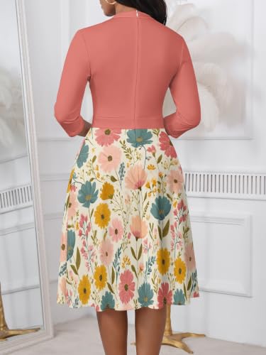 Image of PinkPatty Women's Casual A-line Midi Dresses 3 /4 Sleeve V Neck Fit and Flare Dress with Pockets