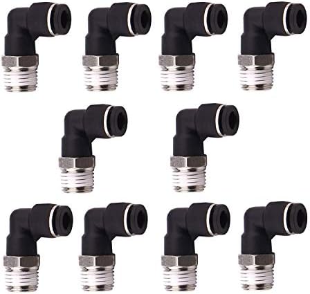 10 Pack Push to Connect Air Fittings 90 Degree Pneumatic Tube Fitting Male Elbow 1/4" Tube OD x 1/8" NPT Thread