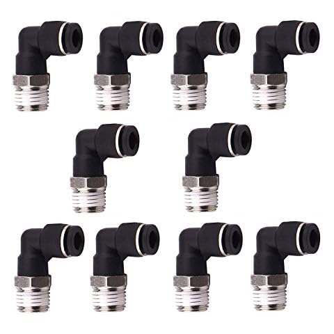 10 Pack Push to Connect Air Fittings 90 Degree Pneumatic Tube Fitting Male Elbow 1/4" Tube OD x 1/4" NPT Thread Cover