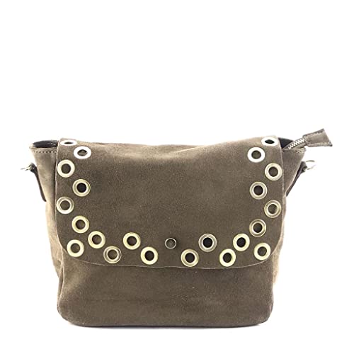 Sac à bandoulière femme cuir véritable taupe souple avec fermeture éclair et aimant