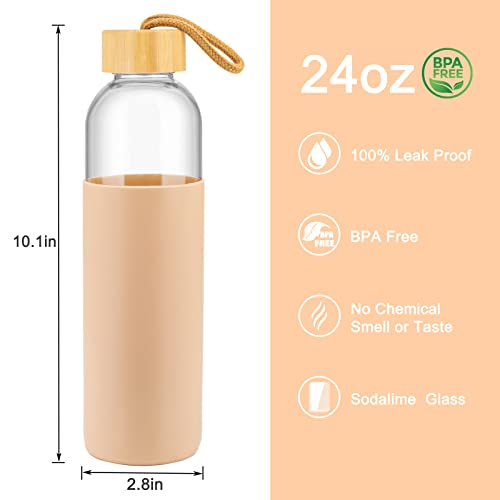 Cafezi 24 Oz Glass Water Bottle With Bamboo Lid And Silicone Sleeve,Glass Juice Bottle For Juicing,Reusable Durable Glass Bottle With No-Slip Protective Sleeve,Leakproof,Bpa Free-(Yellow) #TOP5