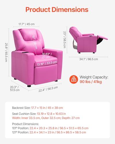 image for VEVOR Kids Recliner, Toddler Recliner with Cup Holder, 101° to 121° 