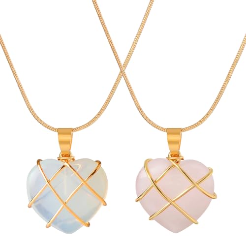 Barbi Herz-Kette mit Rosenquarz und Diamantschloss-Anhänger - Schmuck für Damen und Mädchen