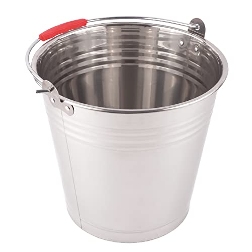 BAUSTER® Wytrzymały kosz na wodę 5/7/8/10/12/16 l, metalowy kosz ze stali nierdzewnej z krawędzią, wiadro przemysłowe, prosty uchwyt, do ogrodu, na zaprawę, narzędzia budowlane, odpady kuchenne (16 l)