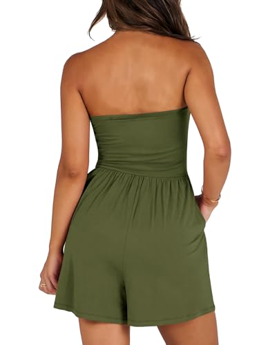 Image of AUXDIO Women Summer Casual Strapless Romper Sleeveless Off Shoulder Short Jumpsuits 2026 Beach Vacation Clothes