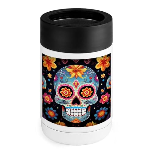 Stainless Steel Beverage Cooler with Silicone Sleeve, Sugar Skulls Print Multipurpose Drink Chiller for Home, Office, and Outdoor Use