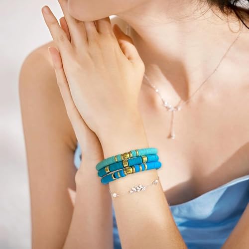 Image of Hudux Clay Beads for Bracelet Making Kit, Heishi Bead for Jewelry Making, Friendship Bracelet Kit, Spacer Beads for Adult Necklace Earring DIY (Blue)