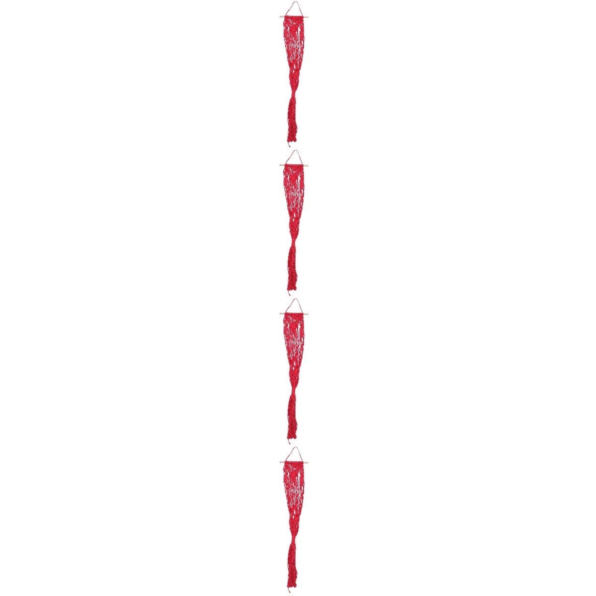 SUPVOX 4 Pièces Panier Suspendu Pot de Fleurs Plantes paniers Suspendus en Osier Usine Panier à Suspendre Decoration Mural Cintre en macramé Cintre de jardinière Art Mural Coton Rouge