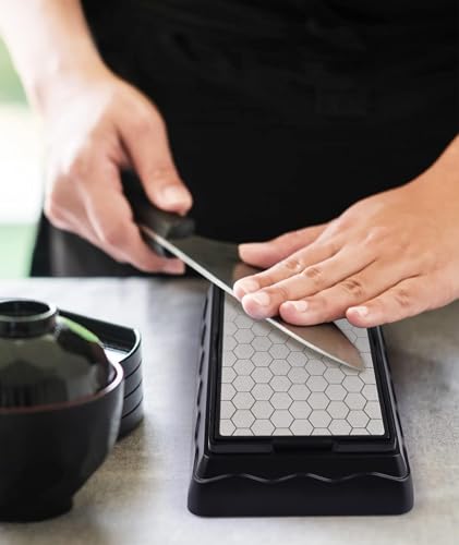 Image of Dual-Grit Diamond Sharpening Stone, 600 /1200 Knife Sharpening Stone Set, Two-Sided Diamond for Progressive Edge Refinement