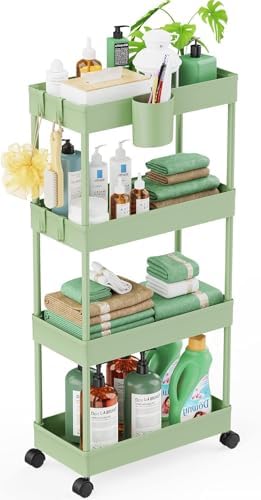 LEHOM Slim Rolling Storage Cart - 4 Tiers Bathroom Organizer Util...