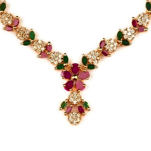 Image of Sasitrends Micro Gold Plated Peacock AD Stone Studded Jewellery Set