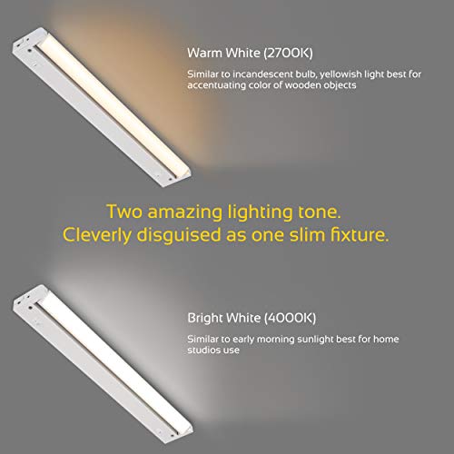 Image of GETINLIGHT 16-Inch Plug-in Swivel LED Under Cabinet Light, 2-CCT, White | 2700K warm white /4000K bright white, dimmable. Model: IN-0109-4-WH