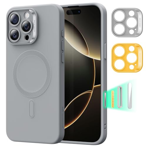 Image of ESR for iPhone16 Pro Max Case with MagSafe, Supports Magnetic Charging, Smooth & Slim Silicone Case, Shockproof, Full Screen and Camera Protection, Soft Microfiber Lining,Grey