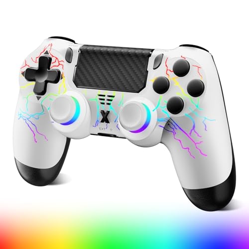 Glitfix Mando para PS4, Mando Inalámbrico con Luces para PS4/Pro/Slim/PC, Duobla vibrado/tuŝa panelo /3.5 mm Audio -socket/ses -jara akso /1000mAh reŝargebla baterio(RGB)