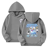 K PopDemon Hunters Hoodies Boys Girls Vintage Y2k Pullover Huntrix Huntr/X Hip Hop Streetwear Oversized Fashion Long Sleeve Hooded Sweatshirt for Kids Dark Gray,130