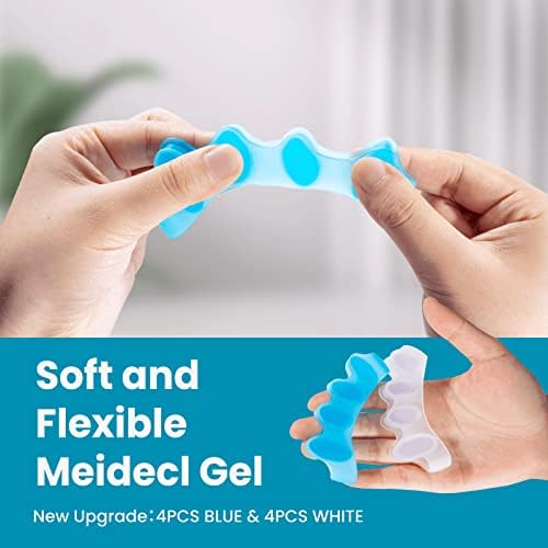Sumiwish Toe Separators, 4 Pair (Blue and Clear) Soft Gel Toe Spacers to Correct Bunions, Toe Stretcher for Therapeutic Relief from Plantar Fasciitis, Hammer Toes, Claw Toes
